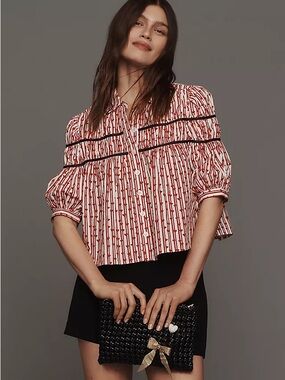 Anthropologie Leandra Shirred Yoke Blouse